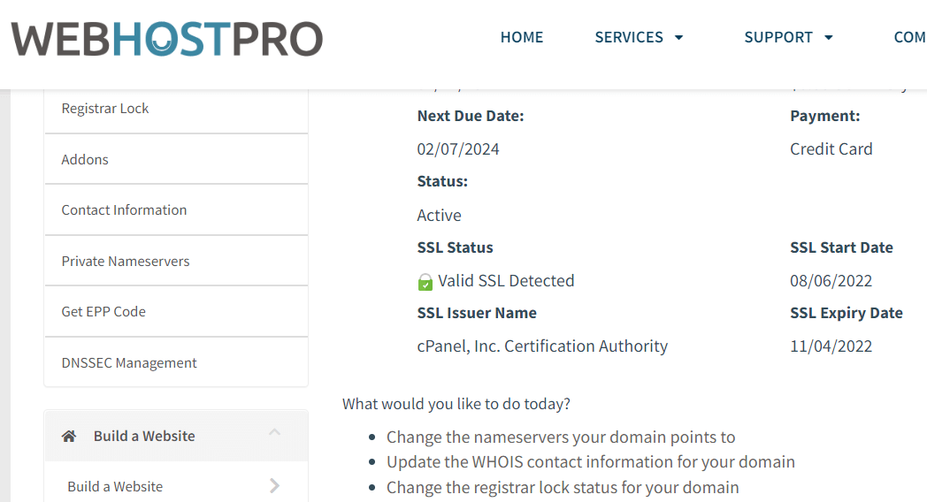 get epp code at web host pro