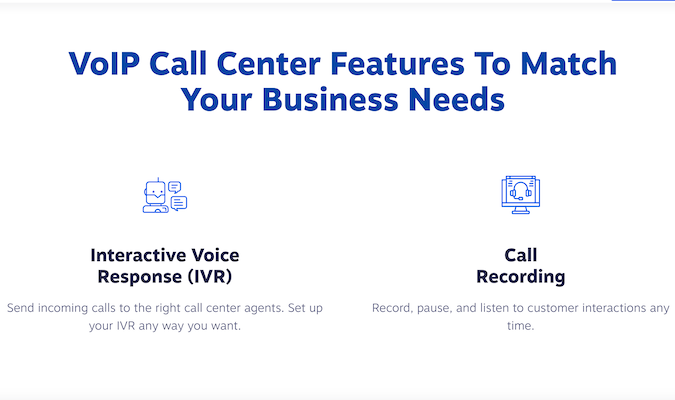 Two features of VoIP call center including IVR and Call Recording.