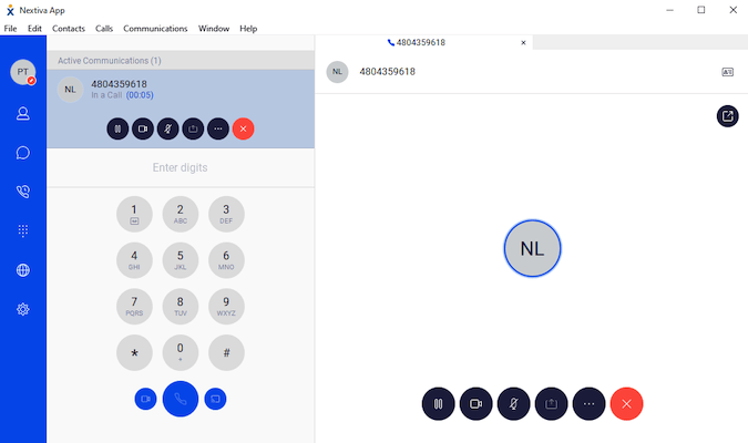 Screenshot of Nextiva App with the VoIP phone shown.