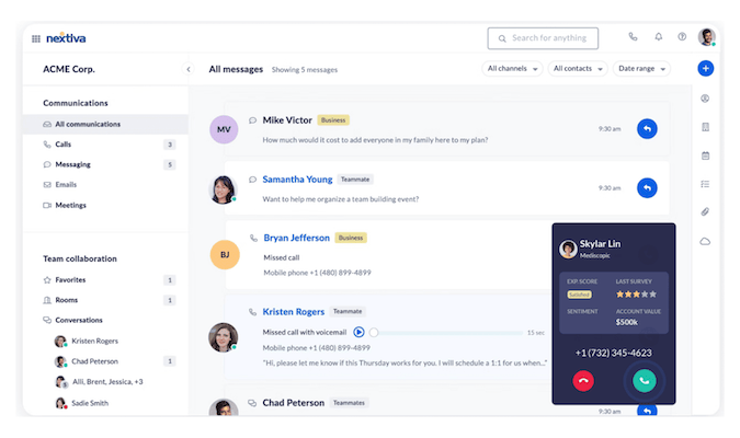 Screenshot of Nextiva call center platform.