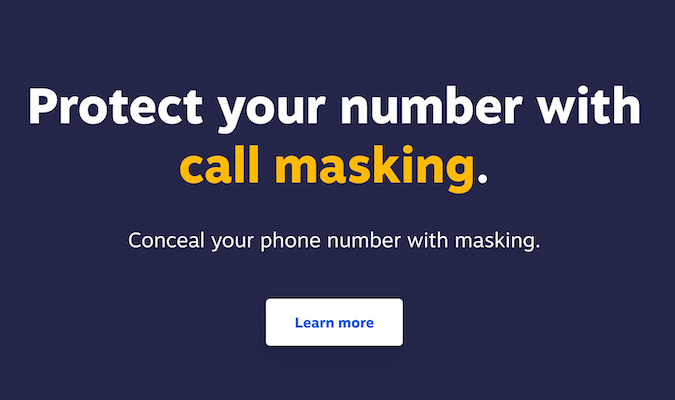 Screenshot of Nextiva call masking landing page with a learn more button.