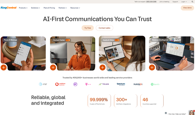 RingCentral's home page