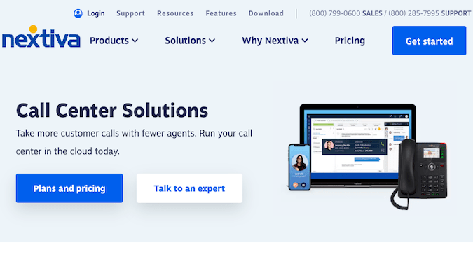 homepage for Nextiva call center solutions