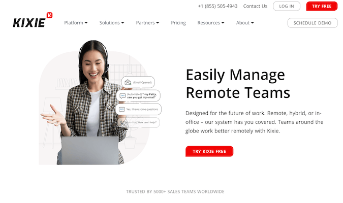 Remote teams landing page for Kixie.