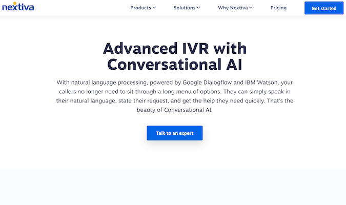 Nextiva advanced IVR with conversational AI webpage
