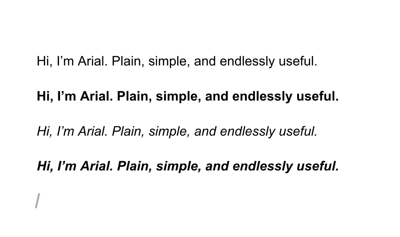 Example of Arial font with 4 sentences that read "Hi, I