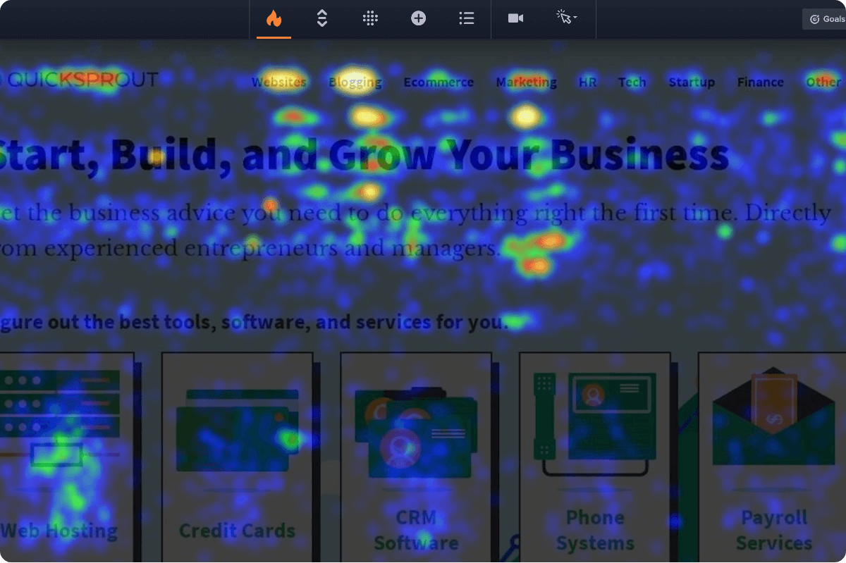Crazy Egg heatmap showing where website users click, scroll, or get stuck. 