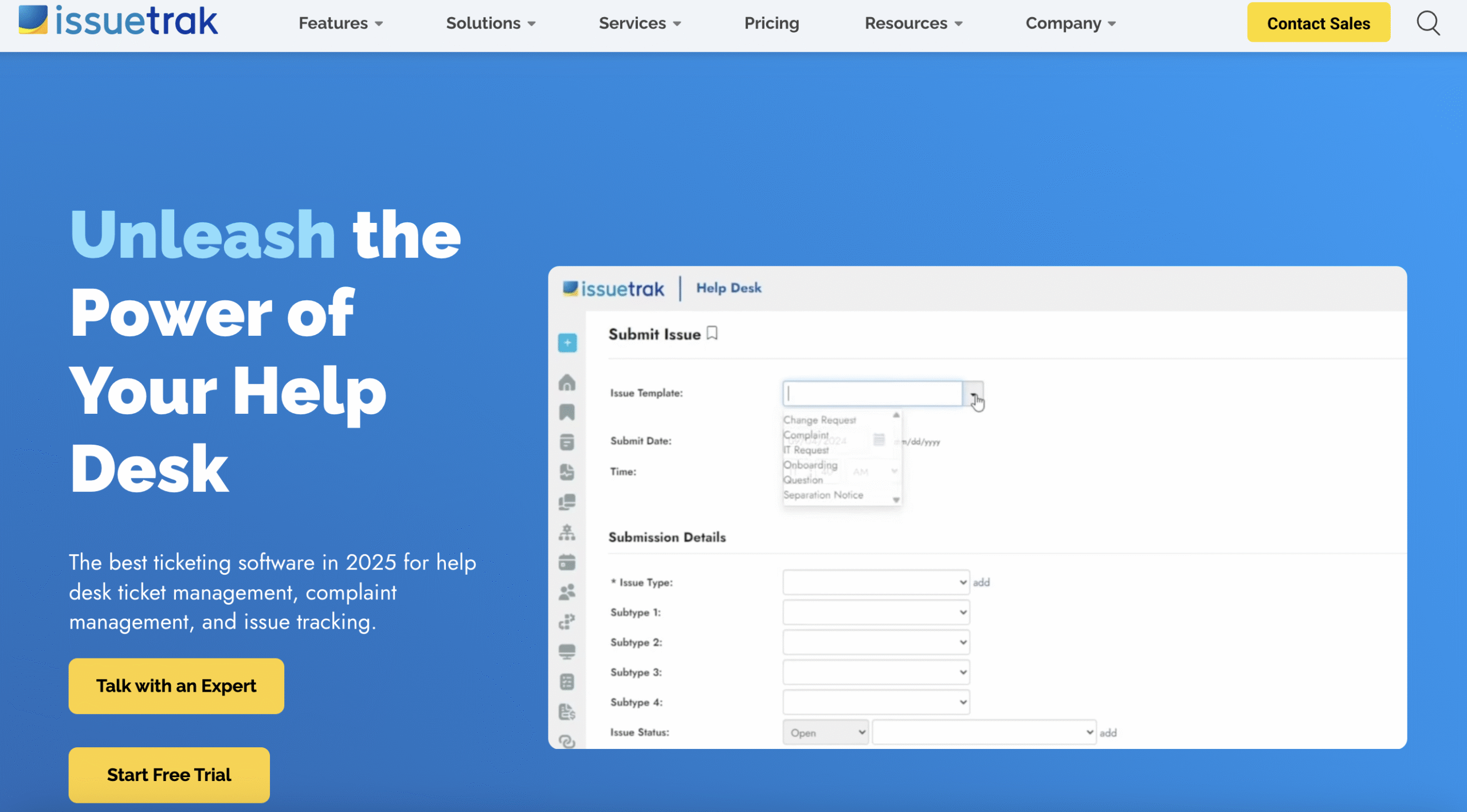 Screenshot of Issuetrak home page