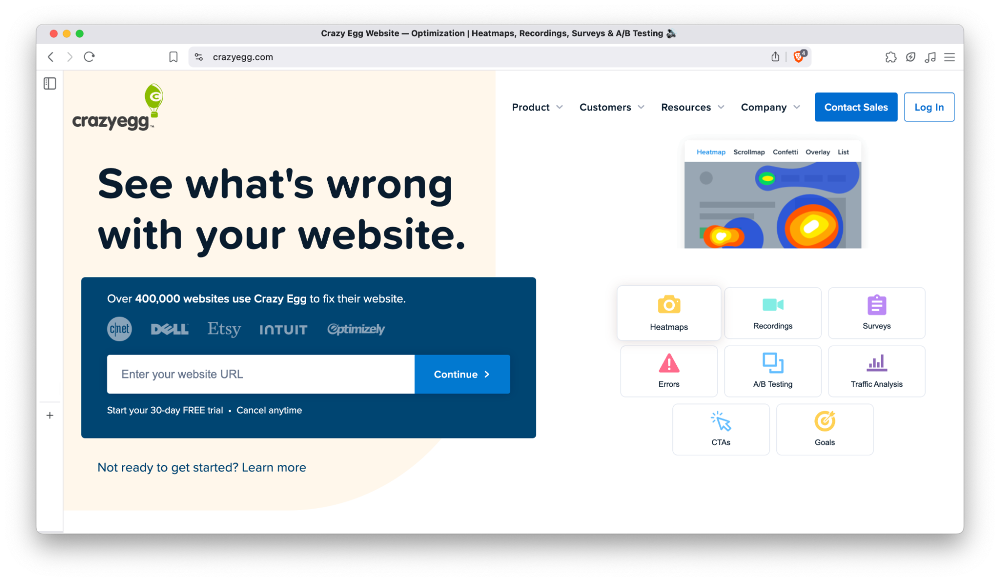 Crazy Egg homepage